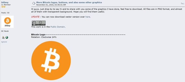  Biểu tượng hiện tại của Bitcoin được thiết kế bởi người dùng @bitboy. Ảnh: bitcointalk.org. 
