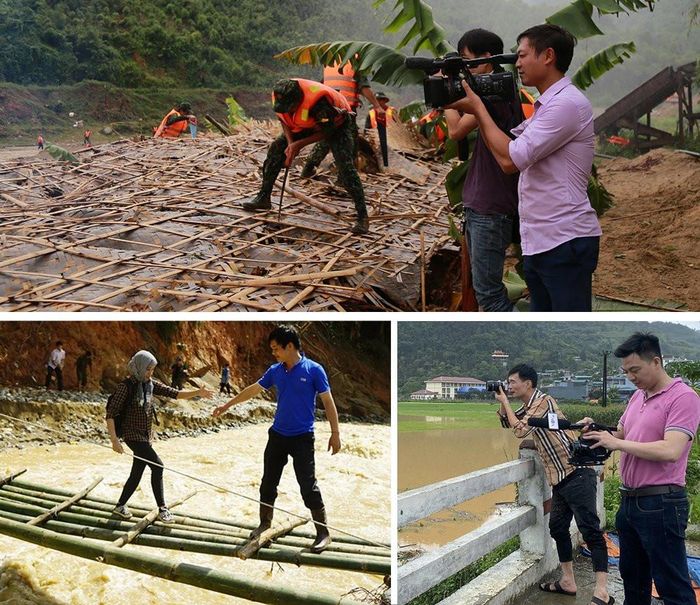 Không kể nguy nan, các phóng viên, nhà báo xông pha vào vùng “rốn” lũ…