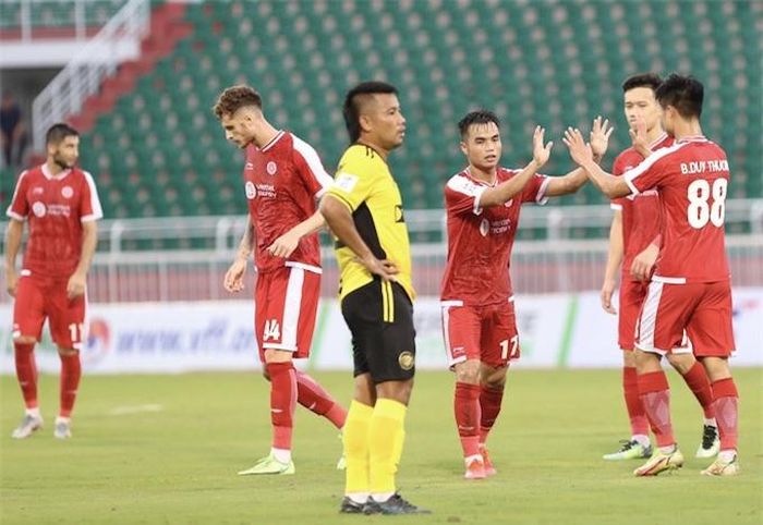 Niềm vui của cầu thủ Viettel khi có trận thắng đầu tiên tại AFC Cup - Ảnh: Anh Khoa