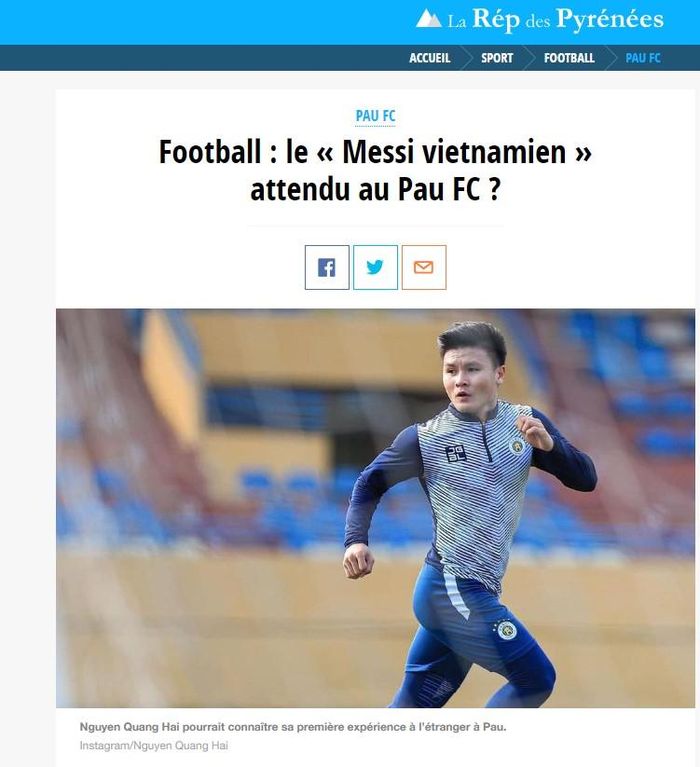 Tờ La Republique des Pyrenees của Pháp giật tít: “Messi Việt Nam” sắp cập bến Pau FC?”
