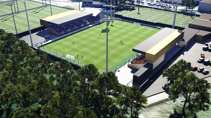 Sau khi hoàn thành việc cải tạo vào năm 2021 để tuân thủ các yêu cầu của Ligue 2, sân được đổi tên thành Nouste Camp. Ảnh: PES Modding