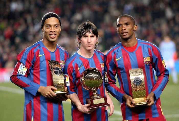 Bộ ba Ronaldinho, Messi, Eto’o đã từng làm mưa làm gió bóng đá châu Âu từ 2004 đến 2007