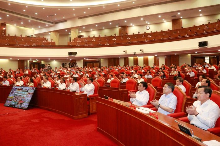 Các đại biểu dự hội nghị tại điểm cầu trụ sở Trung ương Đảng. Ảnh: VIẾT CHUNG