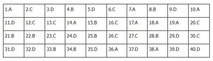 Đáp án Lịch sử mã đề 319