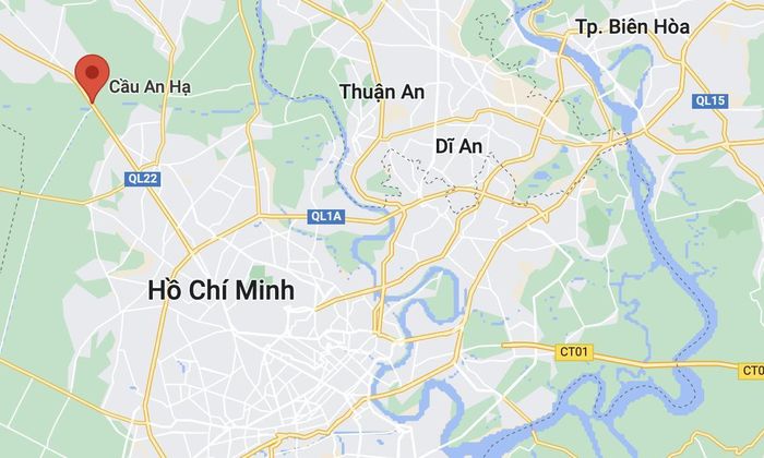  Vụ việc xảy ra trên quốc lộ 22, gần cầu An Hạ, huyện Hóc Môn, TP.HCM. Ảnh: Google Maps. 