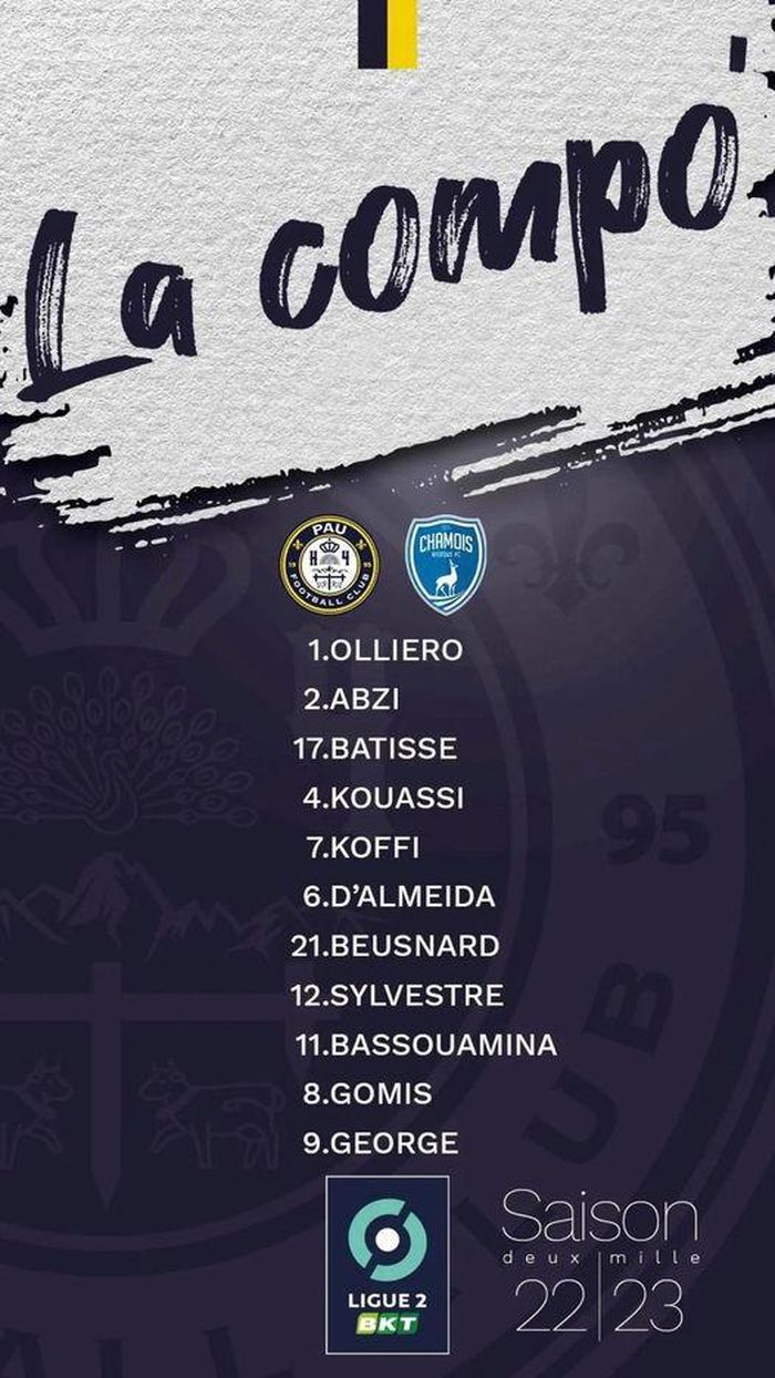 Đội hình xuất phát của Pau FC