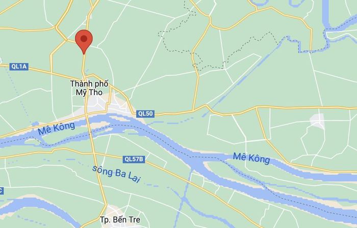 Vụ tai nạn xảy ra trên quốc lộ 1, huyện Châu Thành, Tiền Giang. Ảnh: Google Maps.