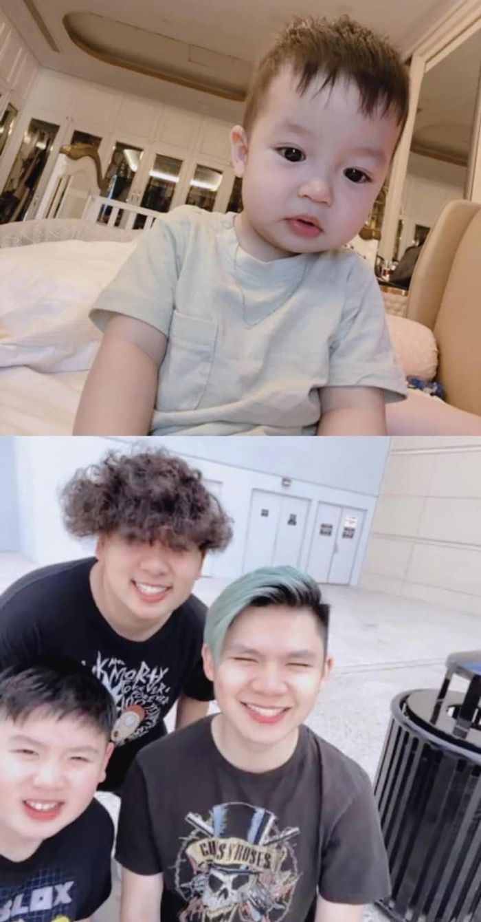 Ba con trai lớn của Bằng Kiều vui vẻ ngắm em út.