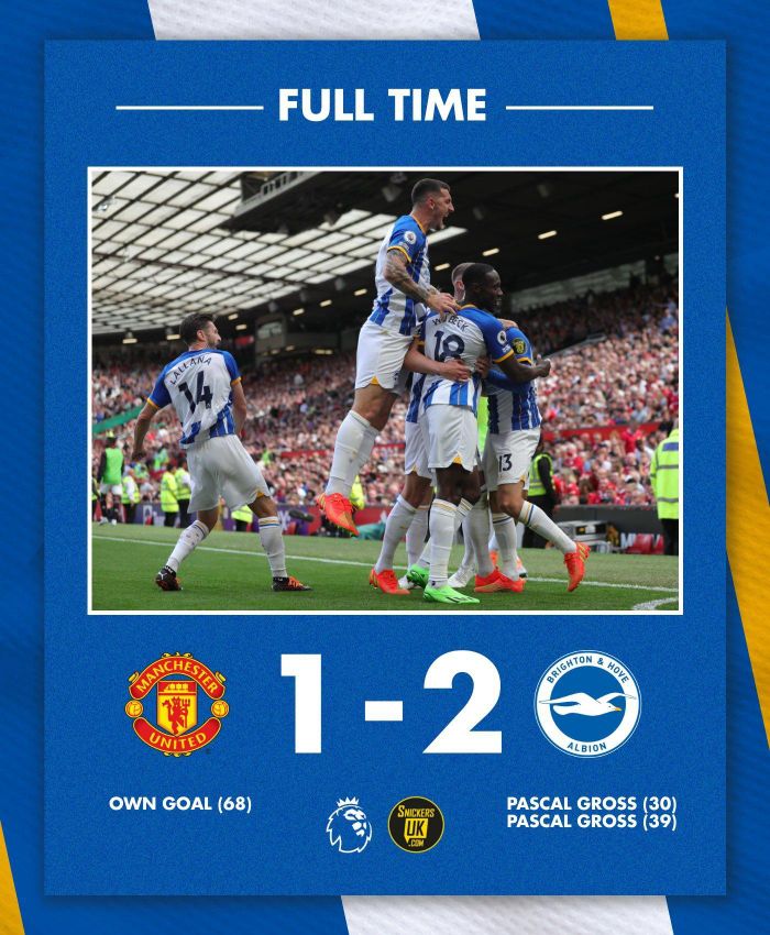 Brighton gây bất ngờ khi lần đầu tiên đánh bại MU ở Old Trafford