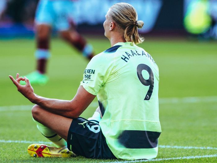 Erling Haaland lập cú đúp trong trận ra mắt Premier League giúp Man City đánh bại West Ham với tỷ số 2-0. Ảnh: Manchester City.