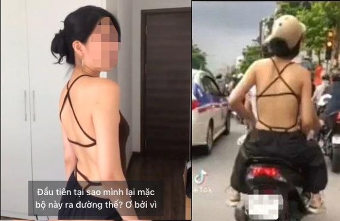 Nam thanh niên quay video cô gái mặc áo hở lưng trên đường Xã Đàn (Hà Nội) rồi đăng lên mạng xã hội.