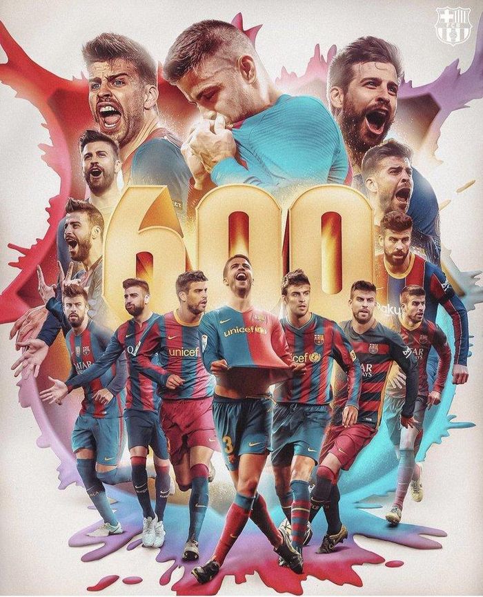 Pique đạt 600 trận cho Barca hồi tháng 3