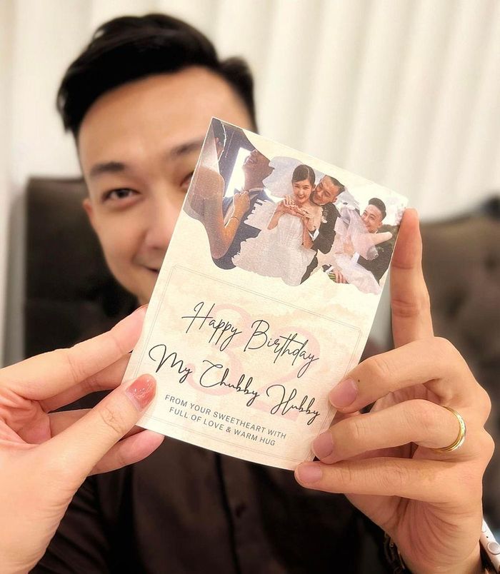 Lê Âu Ngân hạnh phúc trong khung hình sinh nhật chồng sắp cưới. Ảnh: Facebook nhân vật