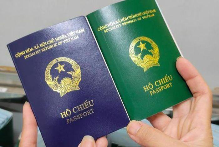Hộ chiếu mới (xanh tím than) và cũ (xanh lá cây) của Việt Nam. Ảnh: BCA