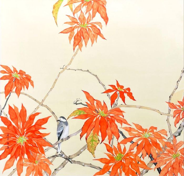 Tác phẩm Lập đông (2021), kích thước 80x80 cm, màu trên lụa. Tác giả Tạ Duy. Ảnh: The Muse Art Space