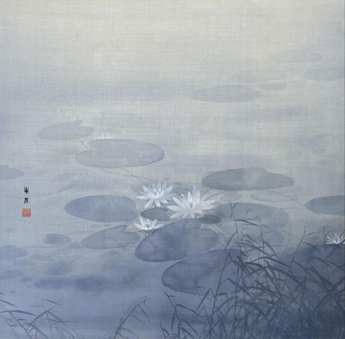 Tác phẩm Sương thu,kích thước 80x80 cm, màu trên lụa. Tác giả Tạ Duy. Ảnh: The Muse Art Space