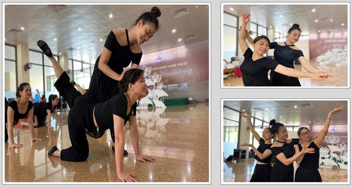 Chị Hà Thị Hoa hướng dẫn tỉ mỉ từng động tác cho các học viên.