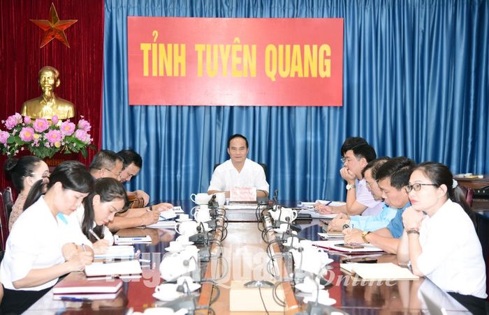 Đồng chí Phó Chủ tịch UBND tỉnh Hoàng Việt Phương và các đại biểu dự hội nghị tại điểm cầu tỉnh Tuyên Quang.