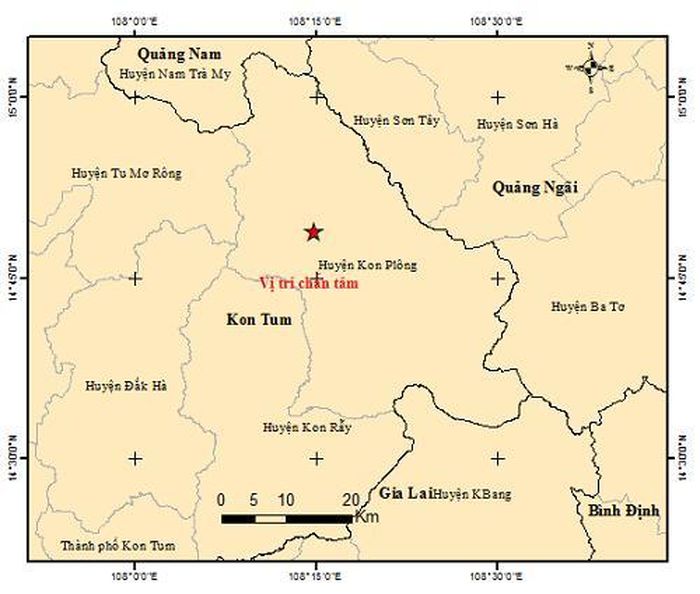 Trận động đất mới nhất ở Kon Tum xảy ra trưa nay (25/8).