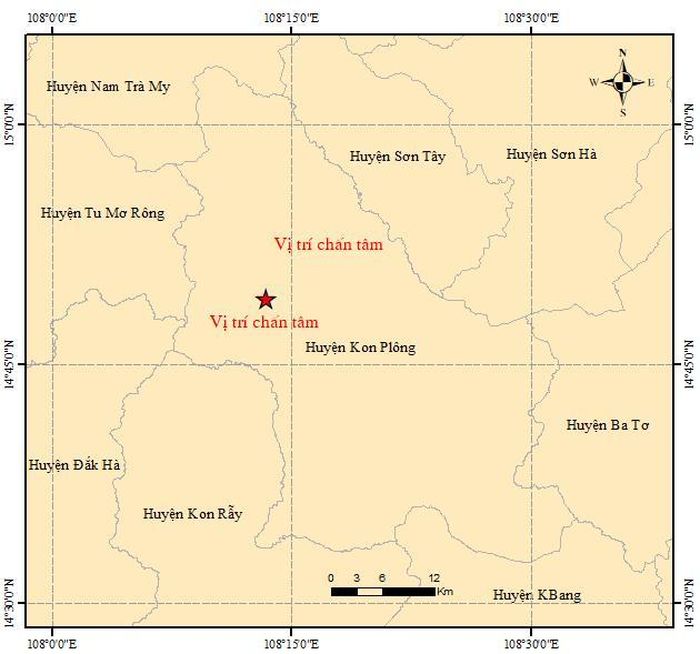 Bản đồ chấn tâm động đất. Ảnh: Viện Vật lý Địa cầu.