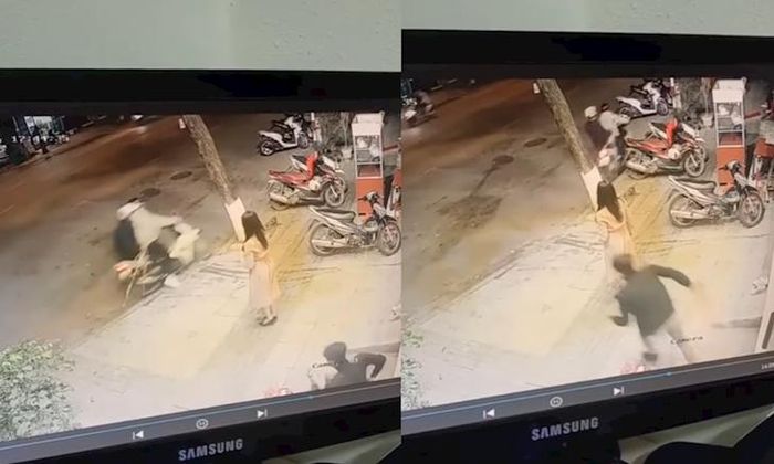 Khựng lại một lúc cô gái mới vội vàng hô hoán. Chứng kiến sự việc một người đàn ông cầm ghế chạy đuổi theo nhưng không kịp, hai tên cướp đã nhanh chóng ''cao chạy xa bay''.