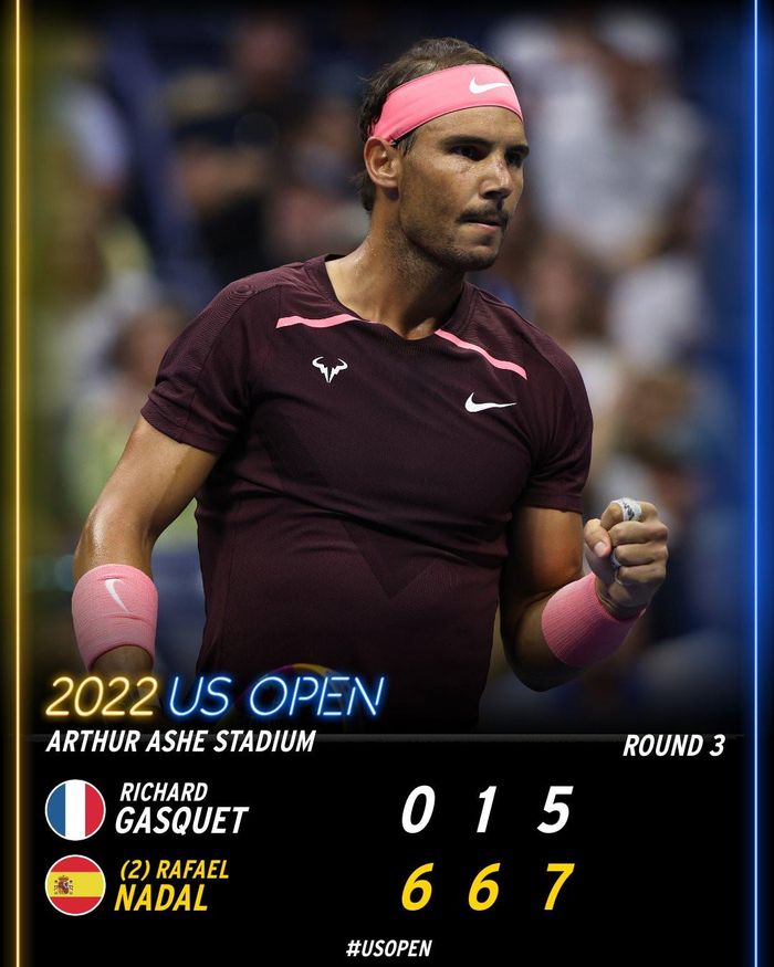 Dễ dàng vượt qua Gasquet 6-0, 6-1 và 7-5, ở vòng 4 Rafael Nadal sẽ đụng độ Frances Tiafoe, người đã thắng Diego Schwartzman với các tỷ số 7-6 (7) 6-4 6-4.