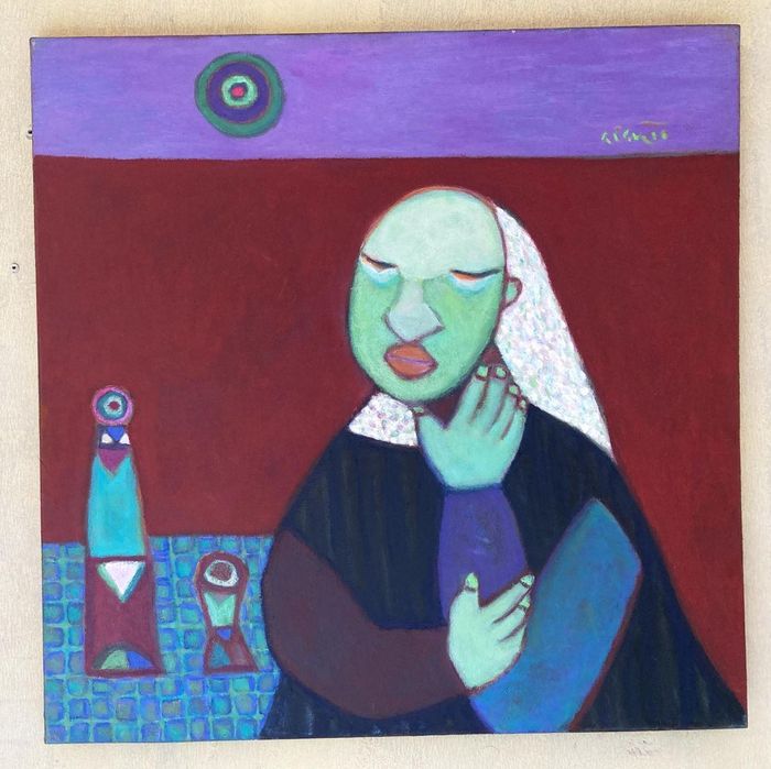 Tác phẩm “Người cha” (sơn dầu, 80cm x 80cm, 2021), vẽ nhà thơ Hoàng Trung Thông