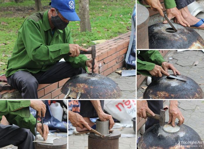Công việc vá nồi không quá khó nhưng đòi hỏi sự tỉ mỉ, khéo léo với nhiều công đoạn. Ảnh: Diệp Thanh