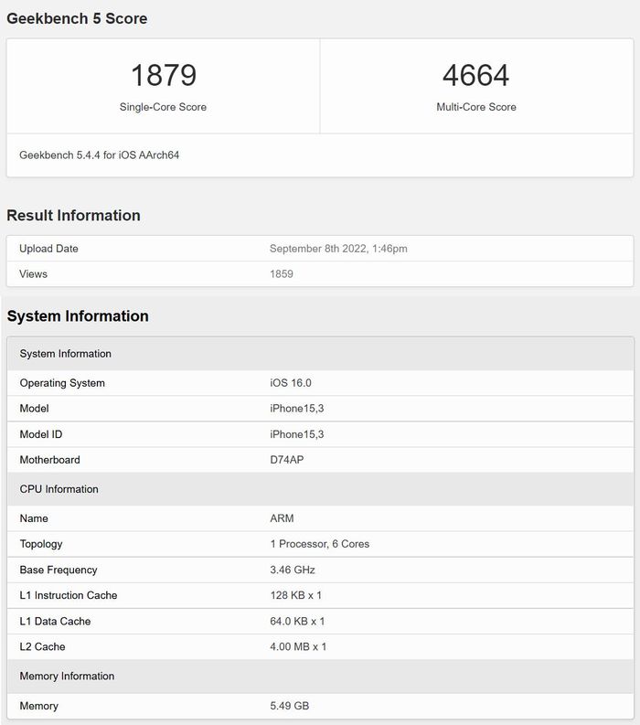 Điểm Geekbench của iPhone 14 Pro