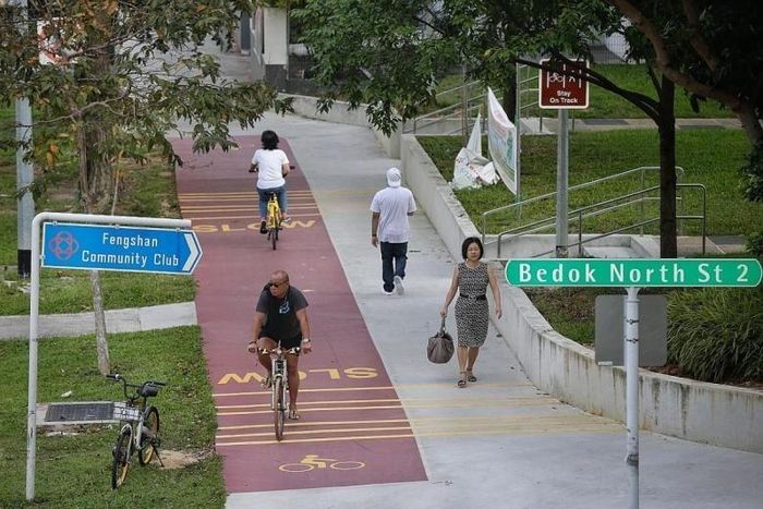  Làn đường dành riêng cho người đi xe đạp tại Singapore. Ảnh: ITN. 
