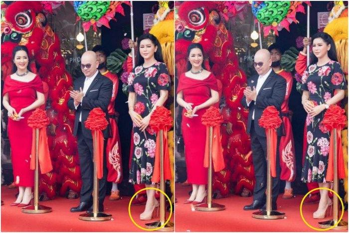 Chưa kể, bà còn "gây sốt" cõi mạng khi đi mẫu giày có phần gót siêu nhọn và cao. So với với đôi cao gót của Hoa hậu Giáng My, mẹ chồng Tăng Thanh Hà khiến nhiều người phải trầm trồ cho rằng đây đích thị là đôi "cà kheo".