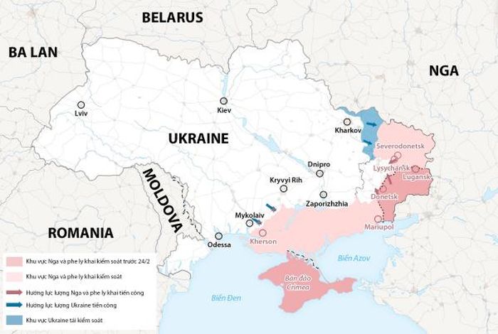 Bản đồ tình hình chiến sự ở Ukraine sau đợt phản công của Kiev ở Đông Bắc. Đồ họa: WP/VNE