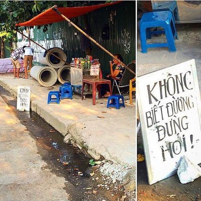 Bị hỏi đường quá nhiều rồi nên thôi thì mình đành thành thật và ngay thẳng chưng biển thông báo luôn đi cho người ta đỡ hỏi nhiều.