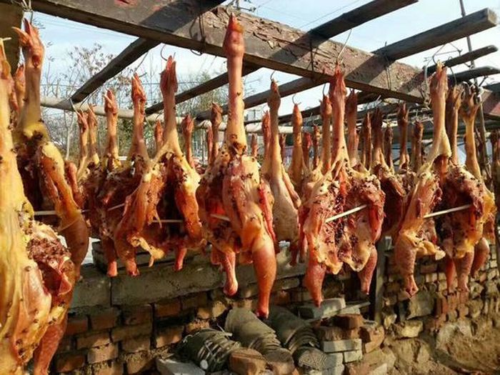 Hiện “gà hong gió” vẫn là món ăn được nhiều người ưa thích. Vậy nhưng, để giảm đau đớn cho những con vật tội nghiệp, người ta sẽ cắt tiết, làm lông rồi mới tẩm ướp, hi vọng giúp chúng ra đi thanh thản hơn.