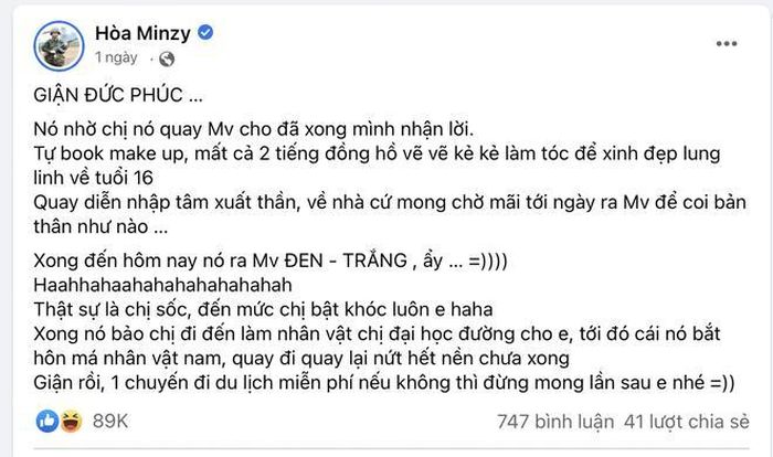 Hòa Minzy "bóc phốt" Đức Phúc đã "lừa" khi mời cô quay MV