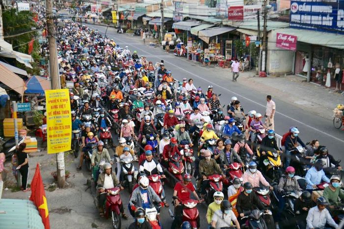  Tình trạng ùn tắc ở đường vào phà Cát Lái vào giờ cao điểm (TP Thủ Đức, TP.HCM). Ảnh: Quỳnh Trang. 
