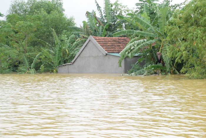 Một ngôi nhà của người dân trên địa bàn xã Thanh Xuân bị ngập sâu trong nước. Ảnh: Xuân Hoàng