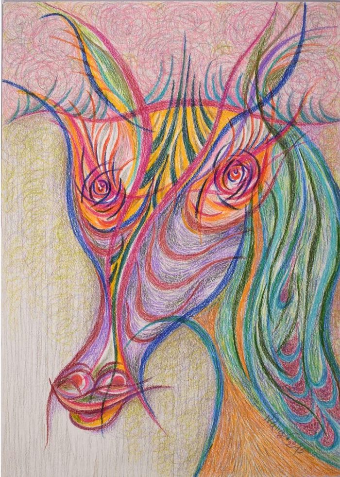 “Ngựa. Ngựa-Người. Người- Ngựa” (số 30). Tranh Nguyễn Xuân Tiệp, 2015, chì màu trên giấy, 42 x 29,7 cm