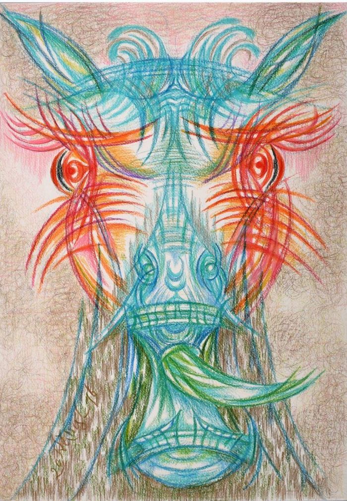 “Ngựa. Ngựa-Người. Người- Ngựa” (số 45) - (Hùng khí III). 2016. Chì màu trên giấy. 42 x 29,7 cm