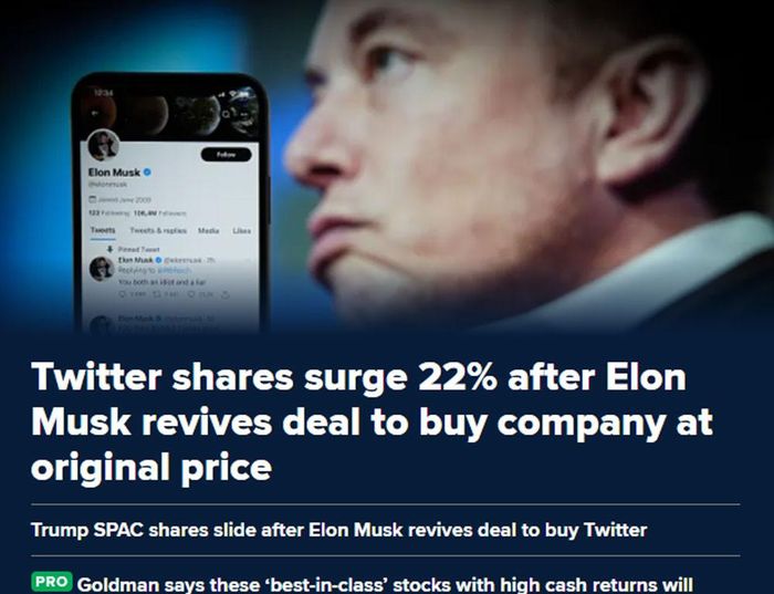 Tỷ phú Elon Musk đồng ý mua gã khổng lồ truyền thông xã hội Twitte với giá 44 tỷ USD như ban đầu. (Nguồn: CNBC)