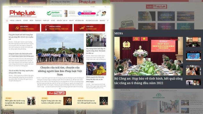 Hình ảnh minh họa giao diện và một số chuyên mục mới trên báo baophapluat.vn