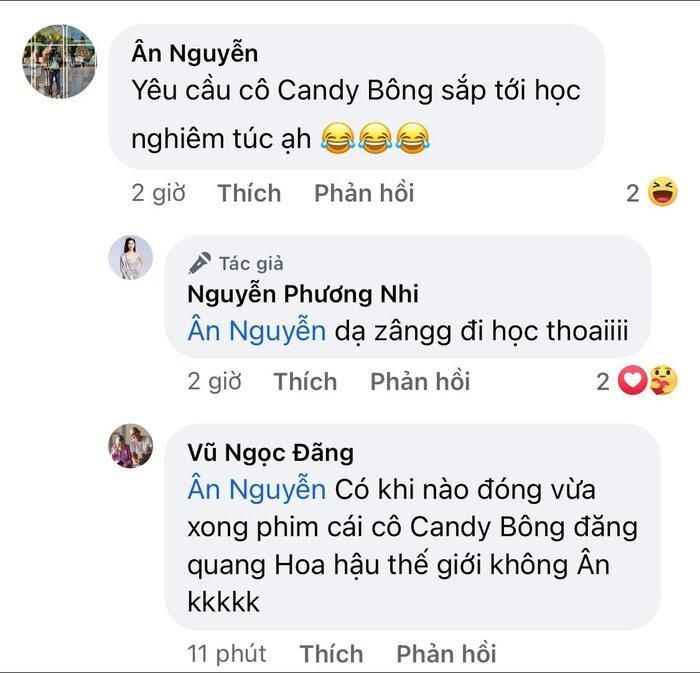 Á hậu Phương Nhi được đạo diễn Vũ Ngọc Đãng và phó đạo diễn Thiên Ân thúc giục chuyện đi học diễn xuất nghiêm túc.