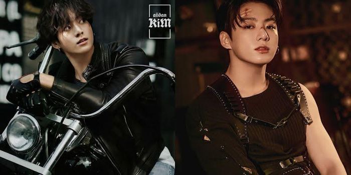Ảnh do fan "chế" (trái) và ảnh Jungkook trong "2022 Seasons’ Greetings"
