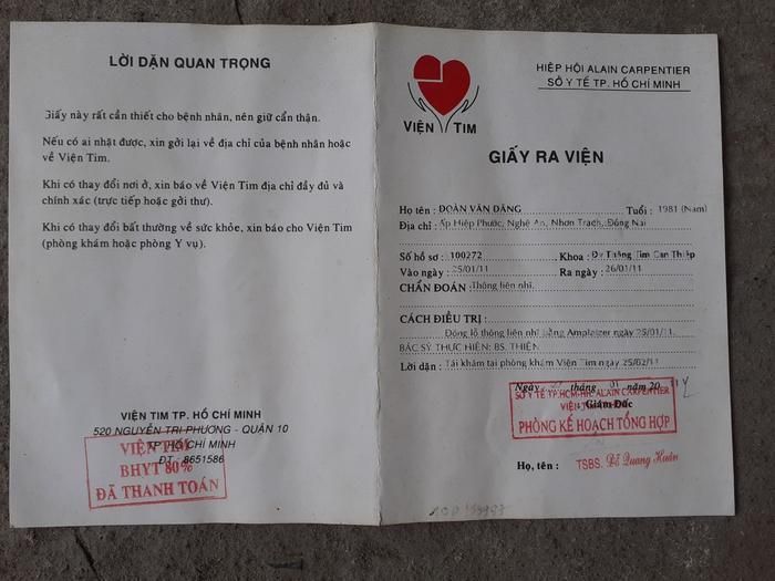 Anh Đăng cũng từng mắc bệnh tim và đã được phẫu thuật từ nhiều năm trước.