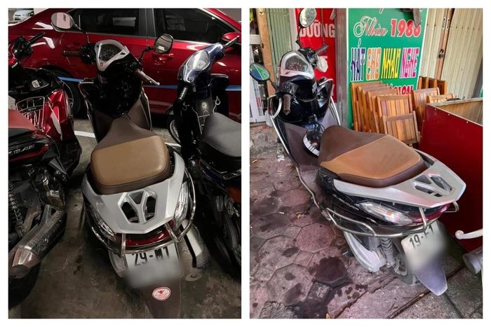 Chiếc xe của chị Trang (bên trái) đã bị chủ chiếc LEAD bên phải nhầm thành xe máy của nhà mình. Ảnh: NVCC.