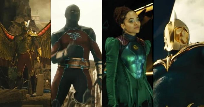 Hawkman, Atom Smasher, Cyclone và Doctor Fate trong phim (từ trái qua)