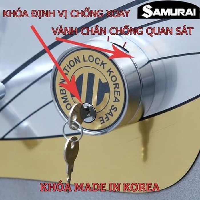 Két sắt Samurai với khóa cơ khóa mã cơ có thêm khóa phụ chống xoay dò mã tuyệt đối an toàn, bảo mật.