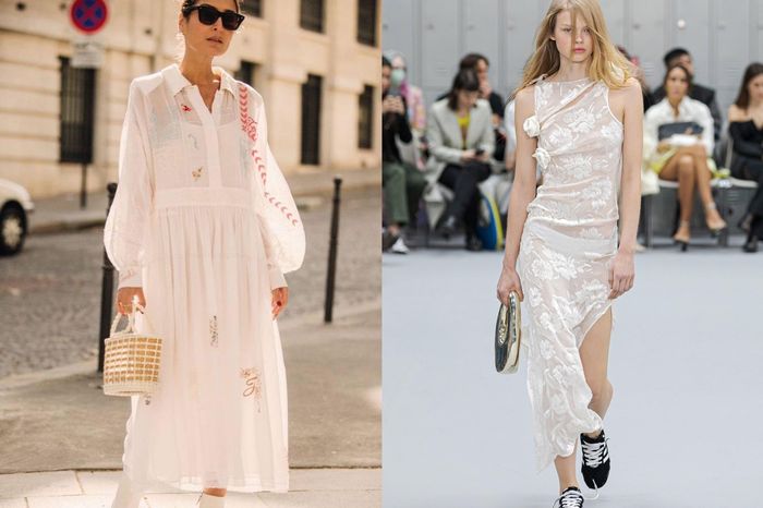  Họa tiết đính hoa trở thành cơn sốt từ đầu năm cho tới nay. Ảnh: Britsh Vouge, Coperni. 