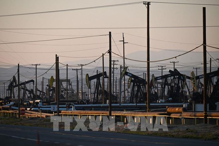 Bơm dầu thô tại giếng dầu South Belridge ở hạt Kern, bang California (Mỹ) ngày 26/2/2022. Ảnh: AFP/TTXVN