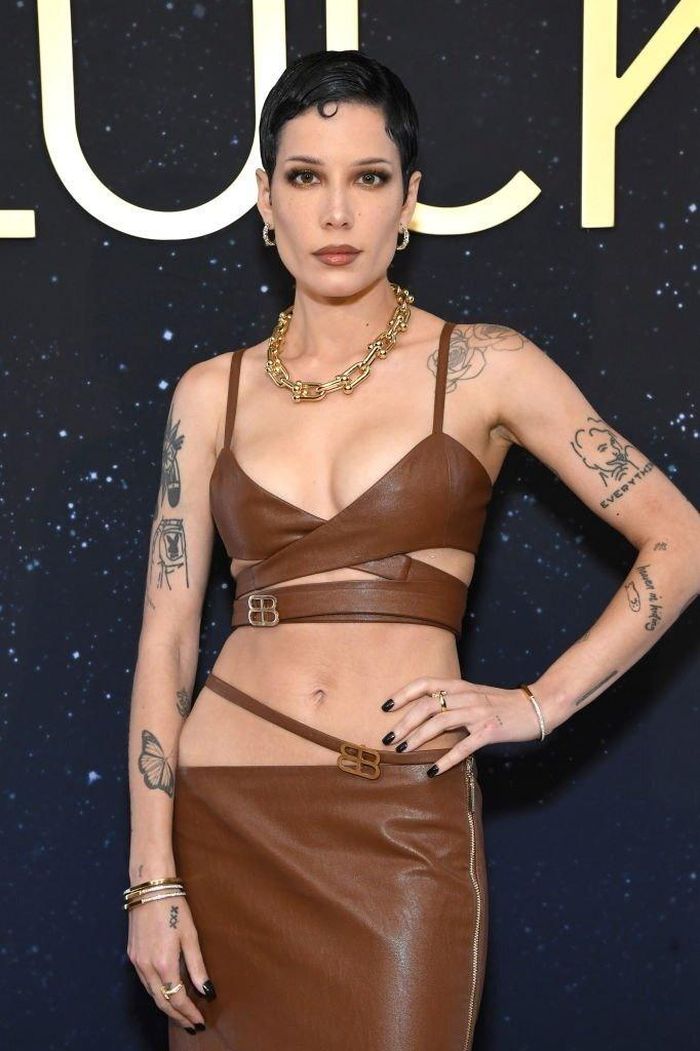 Halsey kết hợp ăn ý phụ kiện to bản với trang phục cut-out bằng chất liệu da, tôn lên phong cách cá tính đúng như cô theo đuổi. Theo chia sẻ, đây là item mới nhất trong bộ sưu tập 2023 của nhà mốt Bronx and Banco.